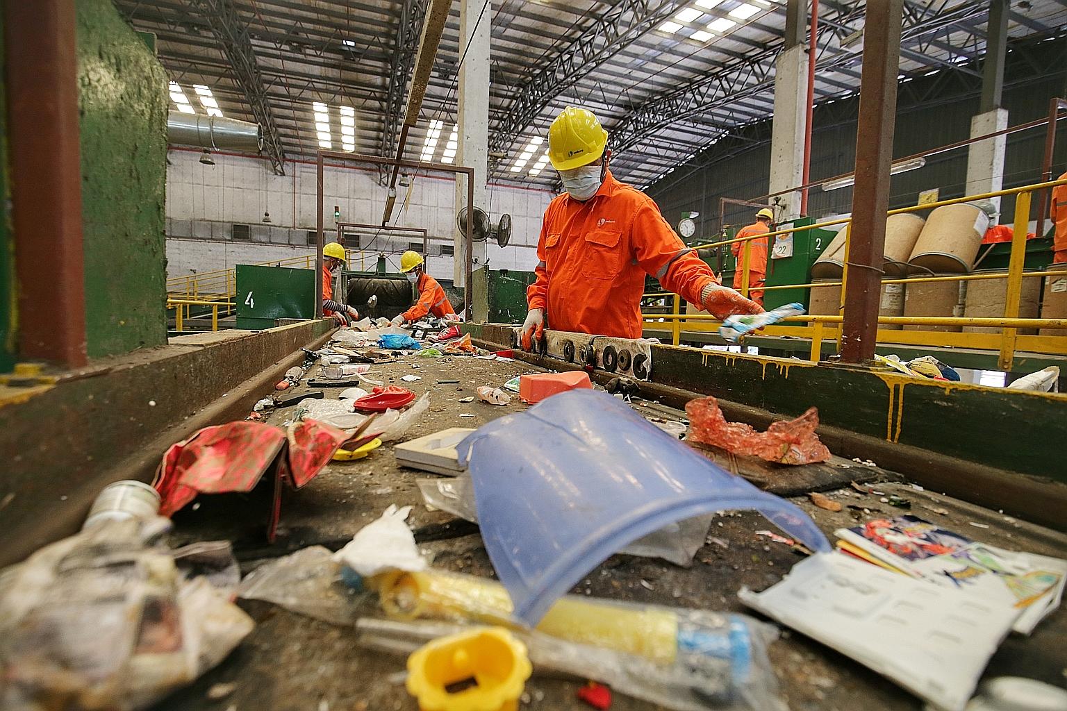 SembWaste's materials recovery facility in Tuas. The wholly owned unit of Sembcorp Industries has agreed to buy the entire stake in Veolia ES Singapore and the public cleaning arm of Veolia ES Singapore Industrial for about $28 million.