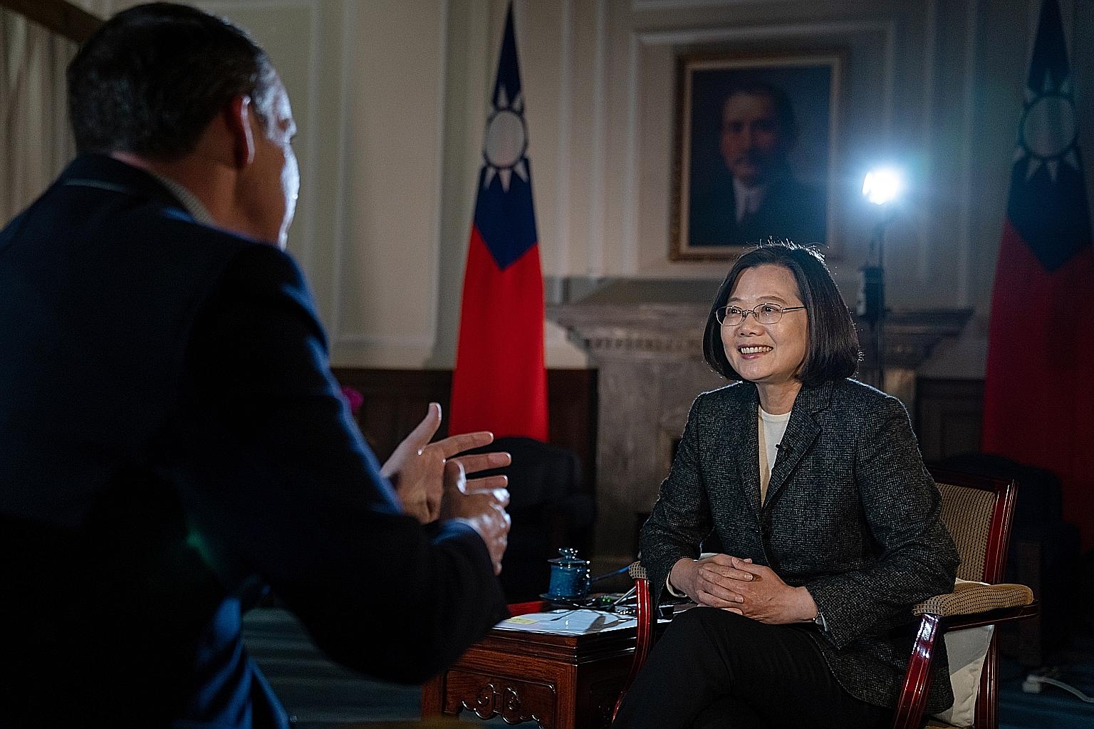 Taiwanese President Tsai Ing-wen being interviewed by BBC correspondent John Sudworth in Taipei on Tuesday. In the interview, she described her victory in last Saturday's election as a "strong message from the Taiwanese people" about how fed up they