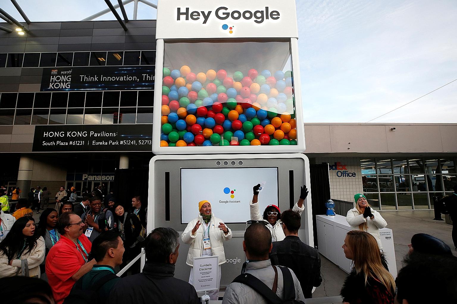 A Google "gumball" machine during the 2020 CES in Las Vegas earlier this month. Shares in its parent company, Alphabet, closed at US$1,450.16 on Thursday, valuing the tech titan at above US$1 trillion for the first time.