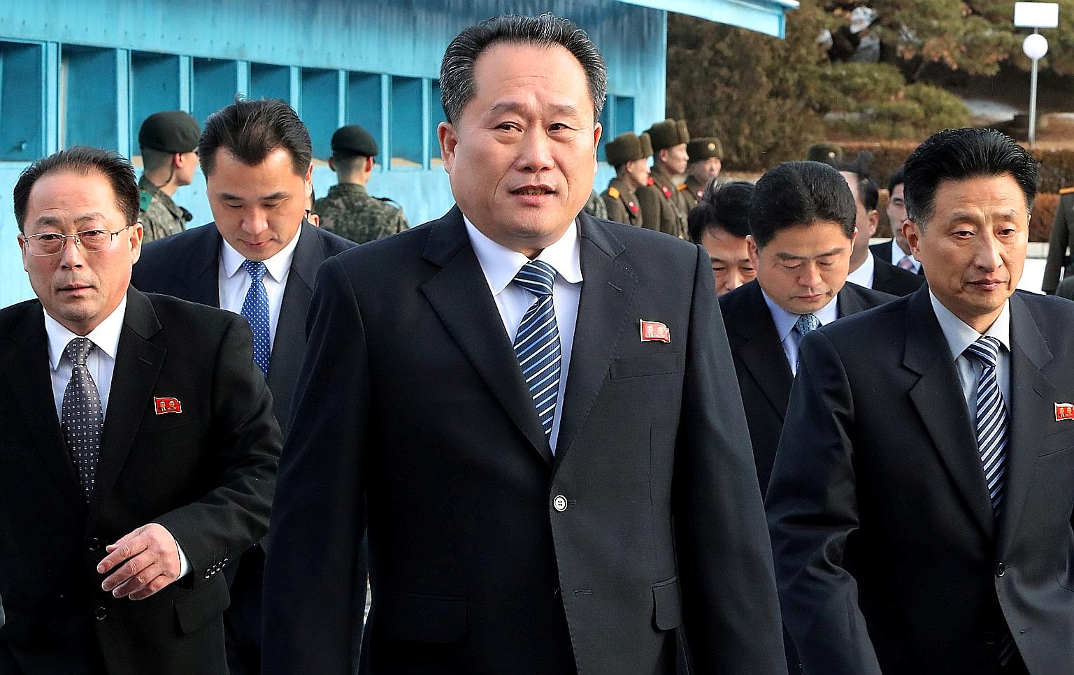 Mr Ri Son Gwon leading a delegation to attend a meeting at the truce village of Panmunjom in the demilitarised zone separating the two Koreas on Jan 9, 2018. Mr Ri was former chairman of the Committee for the Peaceful Reunification of the Fatherland.