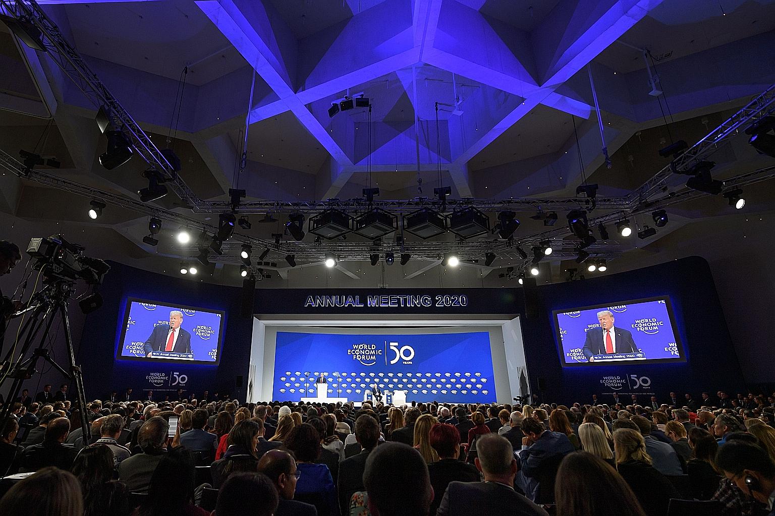 United States President Donald Trump addressing global political and business leaders at the World Economic Forum in Davos yesterday.