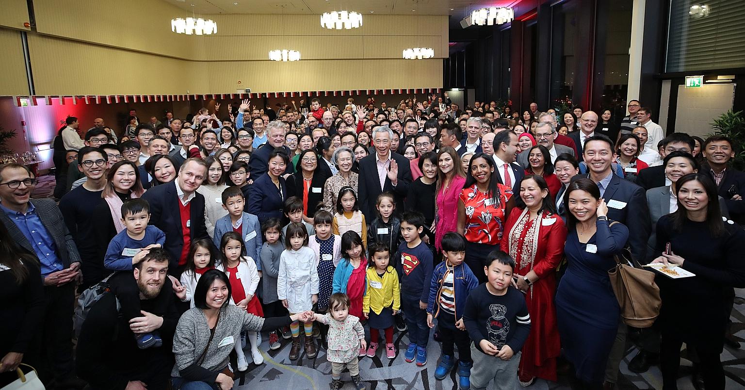 Prime Minister Lee Hsien Loong and Mrs Lee attending a gathering at the Zurich Marriott Hotel on Thursday night for Singaporeans living and working in Switzerland. Around 250 people were at the event. Mr Lee was in Switzerland for the World Economic 