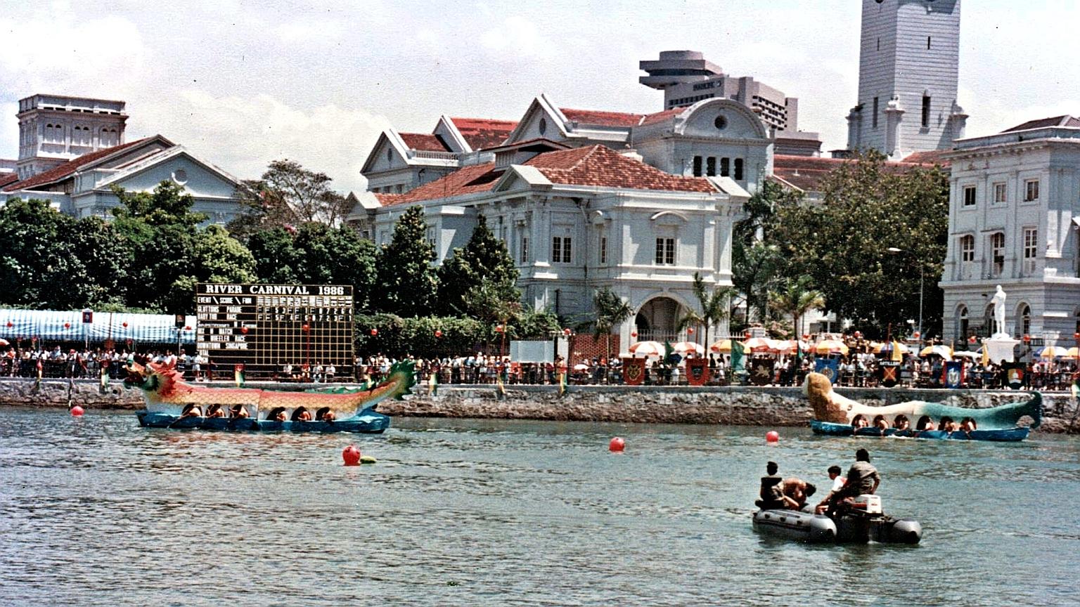 A photo of the Singapore River Carnival, held in 1986, after the river was cleaned up. The photo is among those sent by people after an open call by the National Museum of Singapore and The Straits Times to share personal photos or memories of what it mea