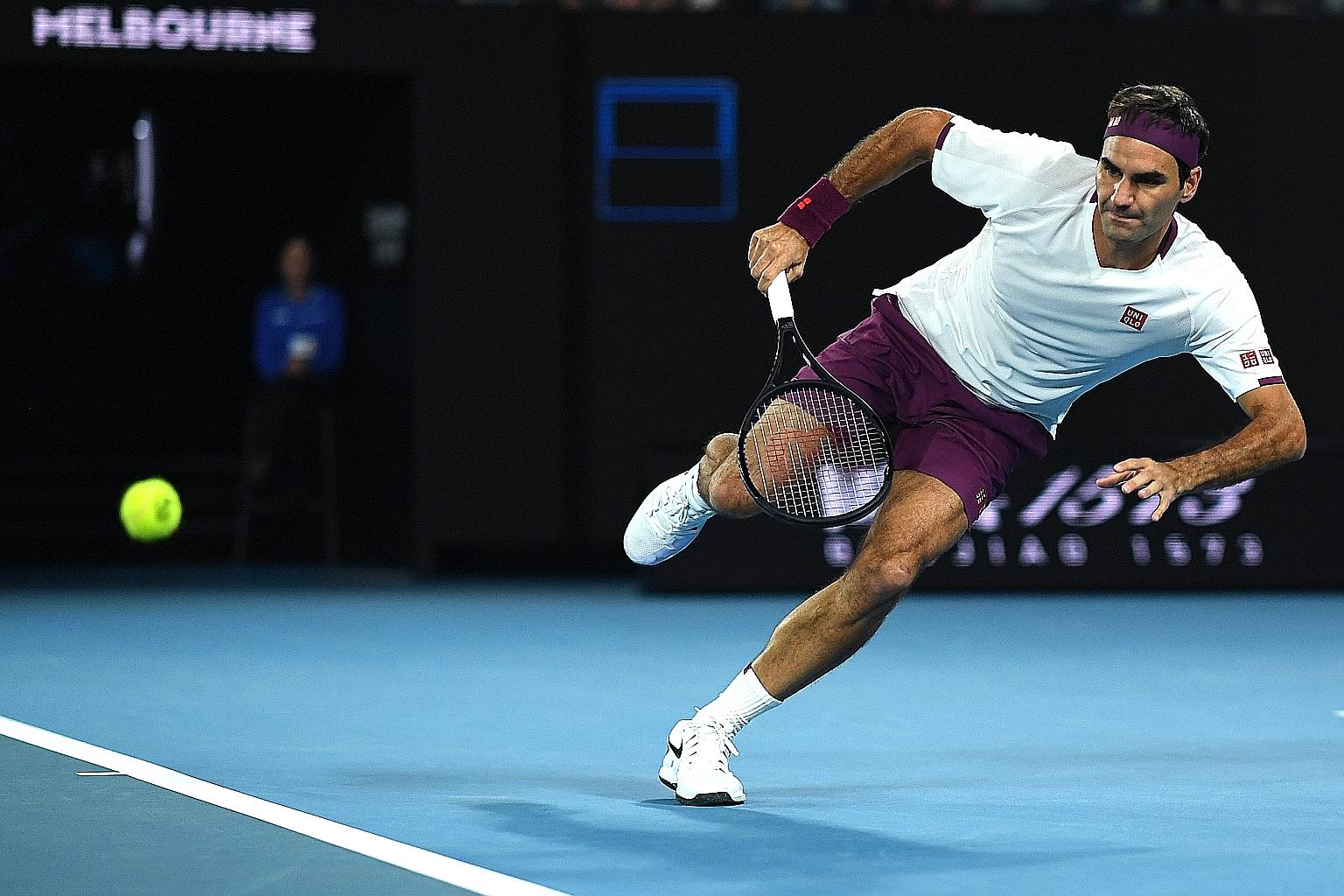 Roger Federer on his way to beating Marton Fucsovics 4-6, 6-1, 6-2, 6-2 to book a record 15th quarter-final spot in the Australian Open.