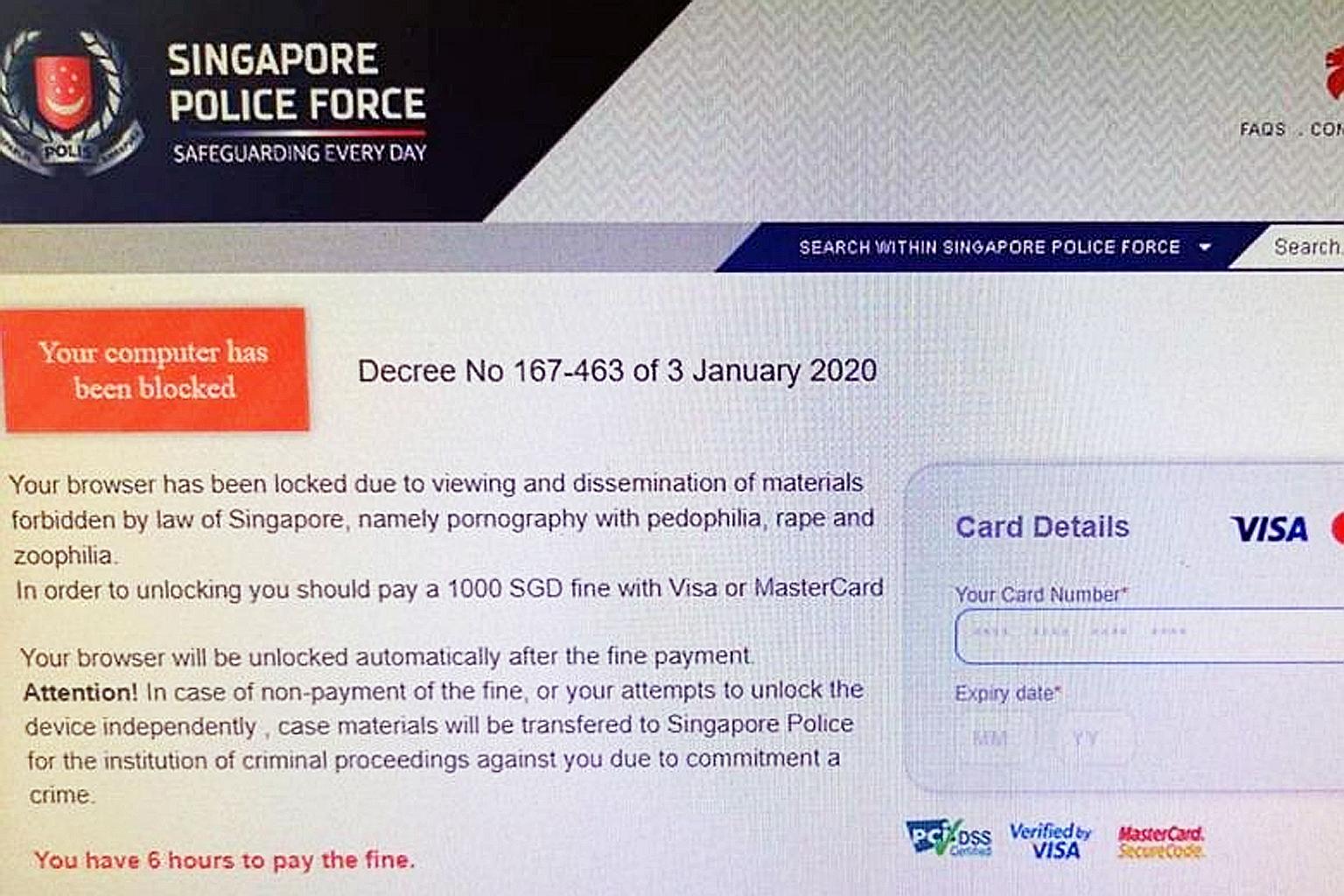 Police warn of fake police website 'blocking' browsers | The Straits Times