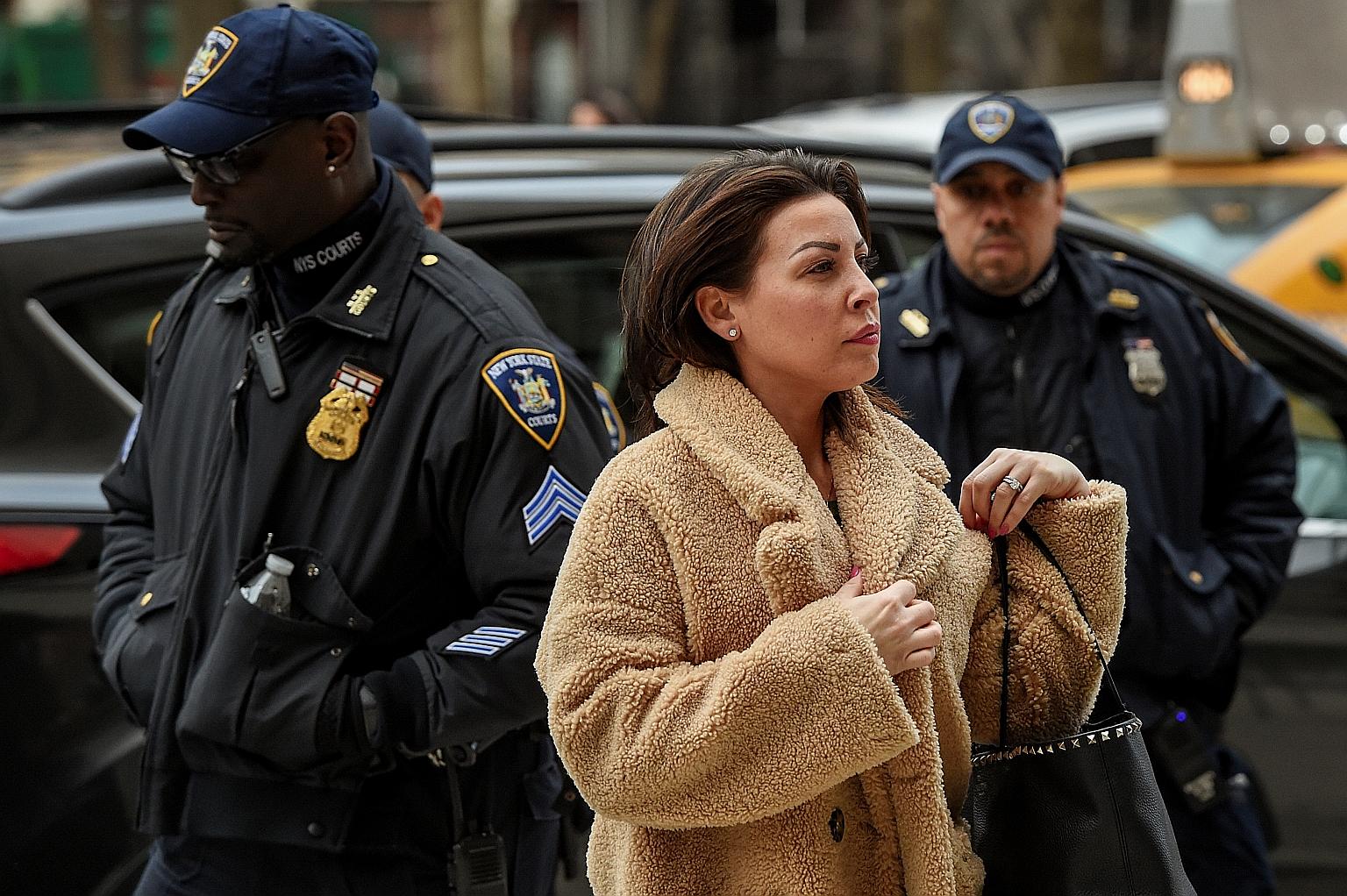 Production assistant Mimi Haleyi arriving to testify against disgraced movie mogul Harvey Weinstein at a criminal court in New York City on Monday.