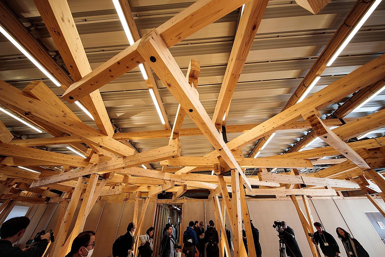 When the world's top athletes meet in Tokyo for the Summer Olympics from July 24 to Aug 9, they will be spending some of their downtime in this communal space built mostly out of reusable timber. The organisers of the Tokyo 2020 Games yesterday unvei