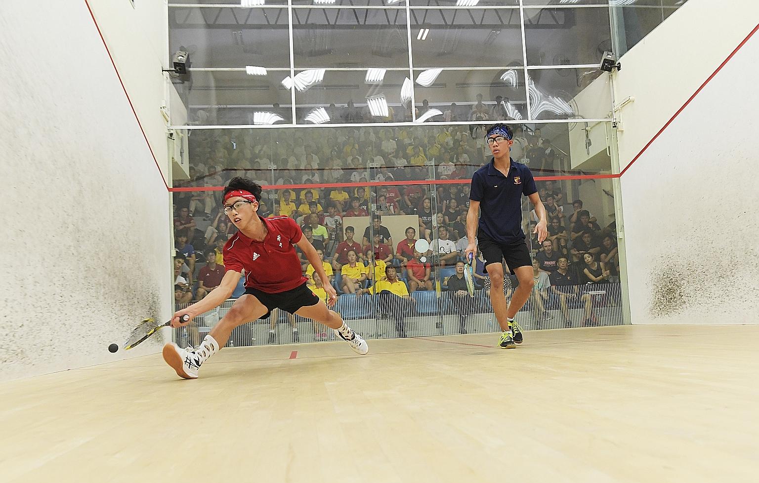 An A Division boys' squash game being played at the Kallang Squash Centre last May. The centre is expected to be demolished by next year. ST FILE PHOTO