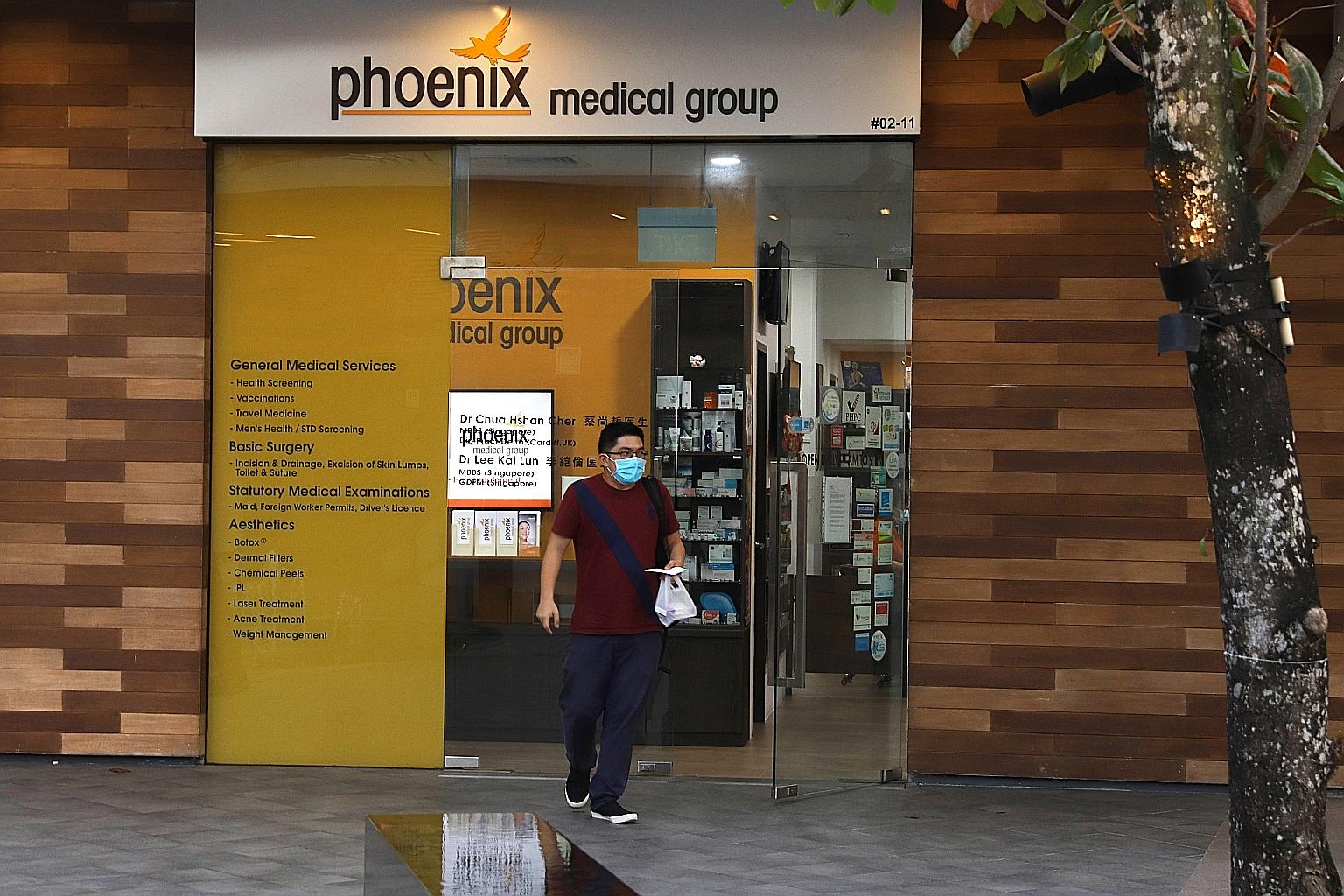 Phoenix Medical Group (above) in Greenwich V in Seletar is one of the two GP clinics that the 41-year-old man visited. It has implemented steps like daily temperature checks for staff and hourly cleaning of its premises. ST PHOTO: MARCELLIN LOPEZ