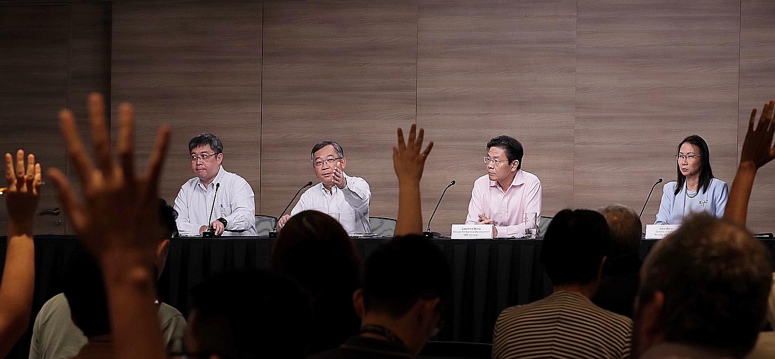At the multi-ministry task force news conference yesterday were (from left) MOH director of medical services Kenneth Mak, Health Minister Gan Kim Yong, National Development Minister Lawrence Wong and Education Ministry director of schools Liew Wei Li