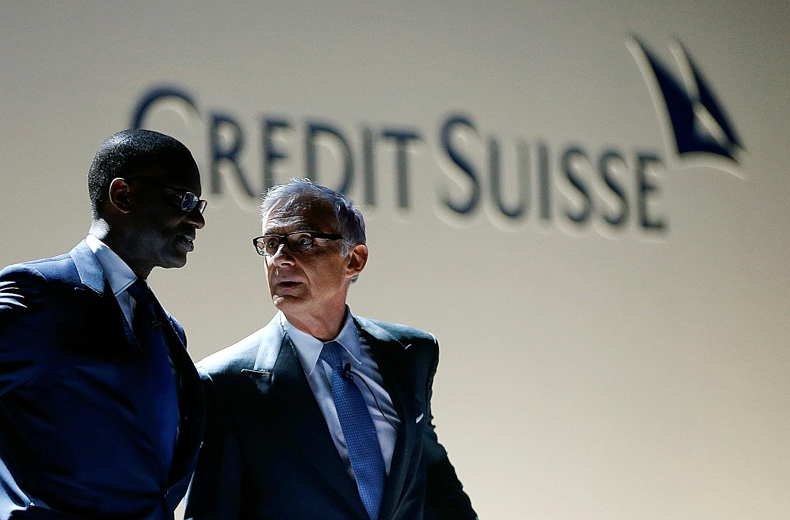 Credit Suisse Group chairman Urs Rohner (at right) and former chief executive Tidjane Thiam in a 2017 file photo.