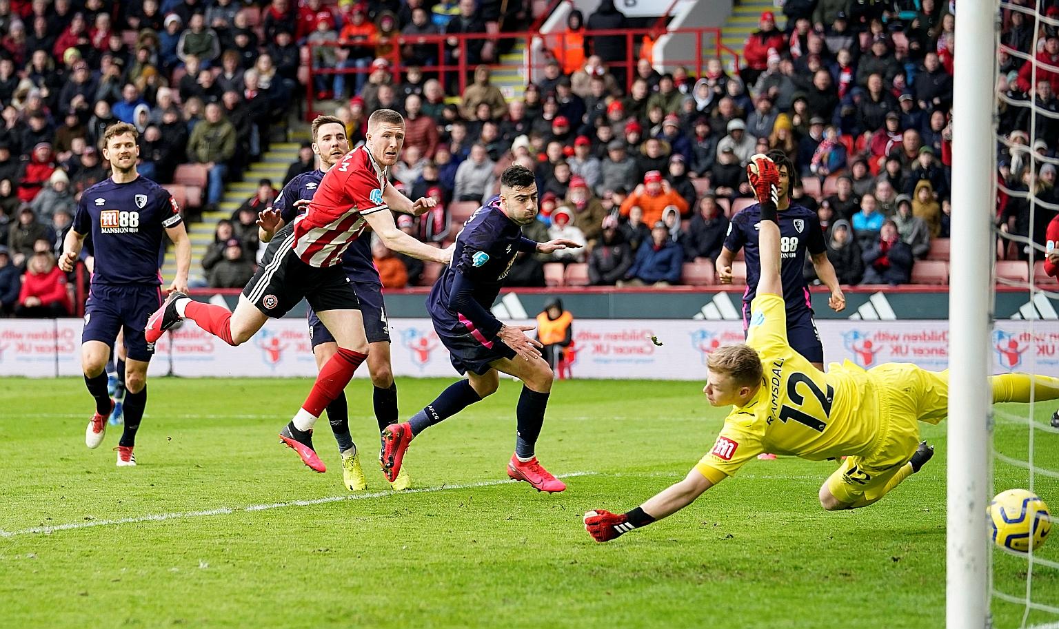 Midfielder John Lundstram's goal in the 2-1 win against Bournemouth on Sunday was the sixth by Sheffield United substitutes in the Premier League this term, more than any other top-flight team. PHOTO: REUTERS