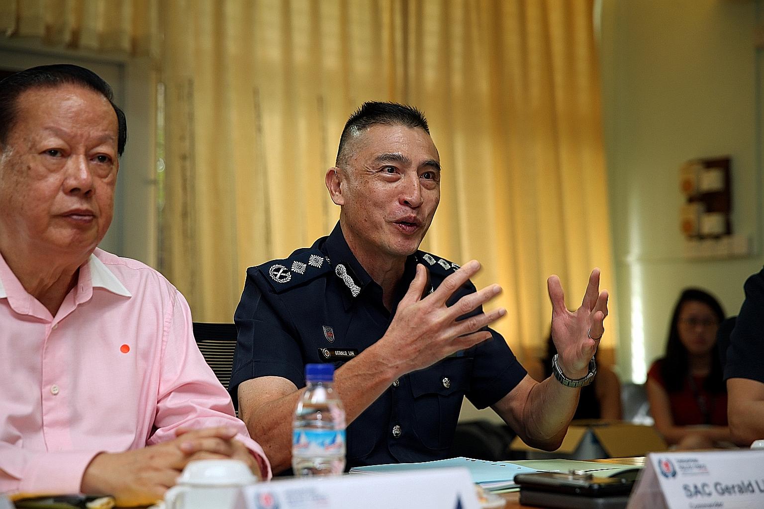 Traffic Police commander Gerald Lim addressing the media at the release of the Annual Road Traffic Situation 2019 report yesterday, along with Singapore Road Safety Council chairman Bernard Tay. Overall, there has been an improvement in the road traf