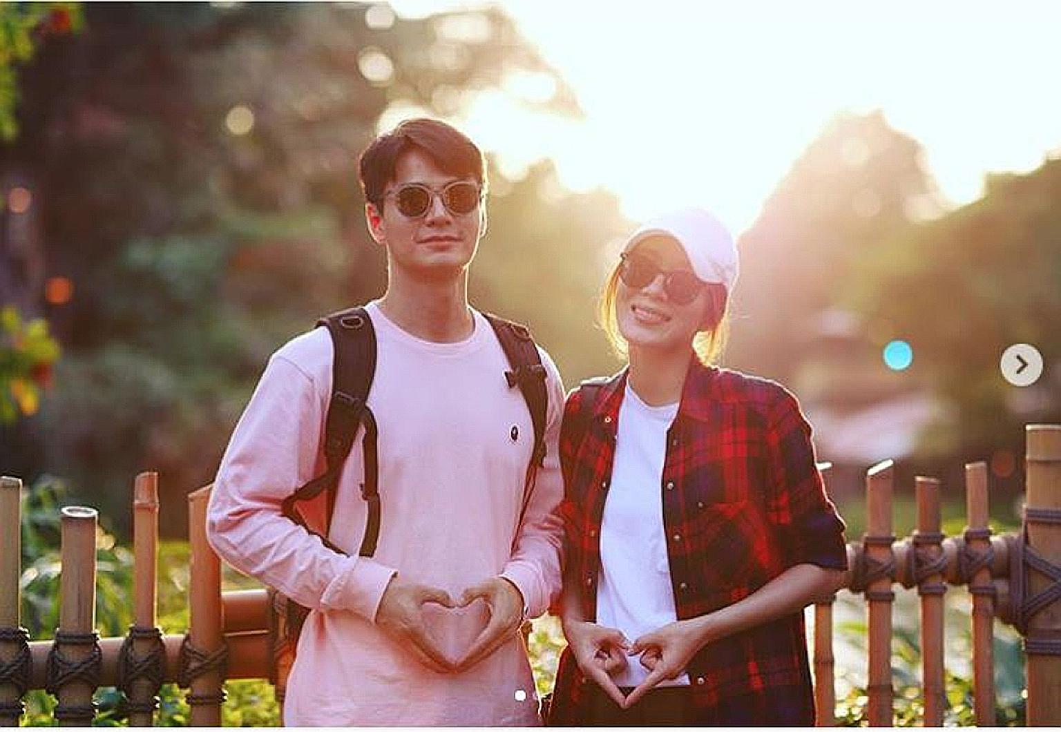 Hong Kong actress Tavia Yeung announced her pregnancy on social media with a photo of her and husband Him Law using their fingers to form heart shapes near their tummies.