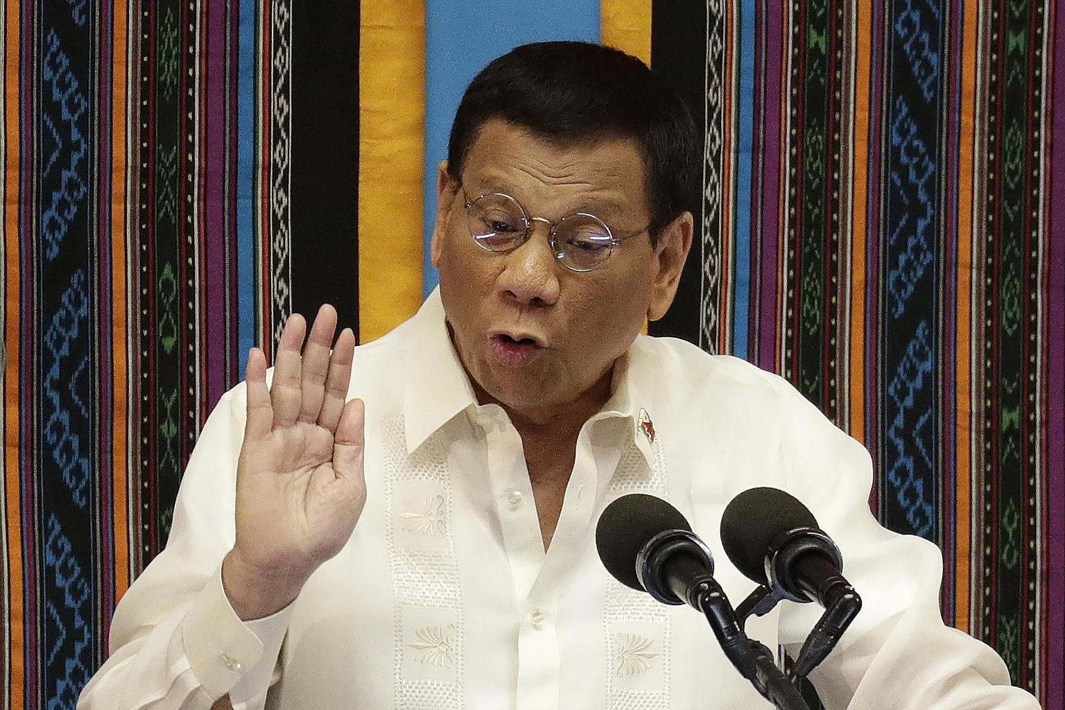 Philippine President Rodrigo Duterte said Mr Donald Trump deserves to be re-elected after the US President said he did not mind Mr Duterte ending the military agreement with the US. PHOTO: ASSOCIATED PRESS