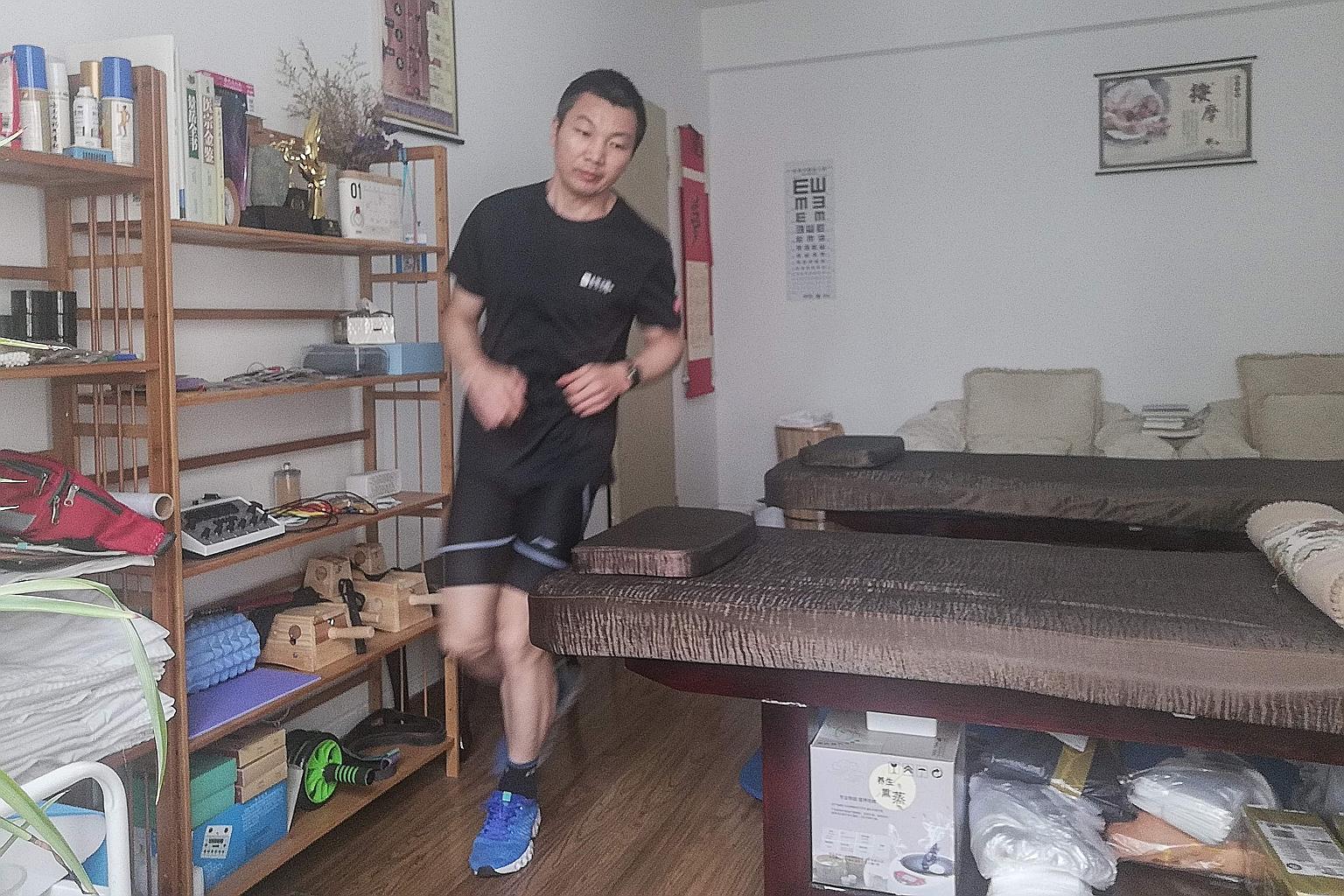 Hangzhou resident Pan Shancu says he jogged 66km in his apartment, repeatedly circling his furniture, in six hours and 41 minutes. He had previously run 30km on the spot in his bathroom.