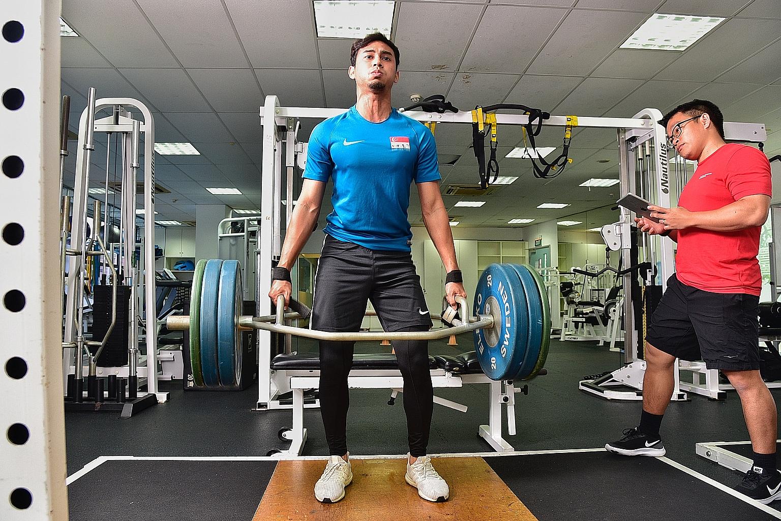 Adam Swandi (lifting weights under the supervision of Muhammad Hidayat, the Football Association of Singapore strength and conditioning coach) was the 2018 Singapore Premier League Young Player of the Year but was hampered by a severe knee injury las