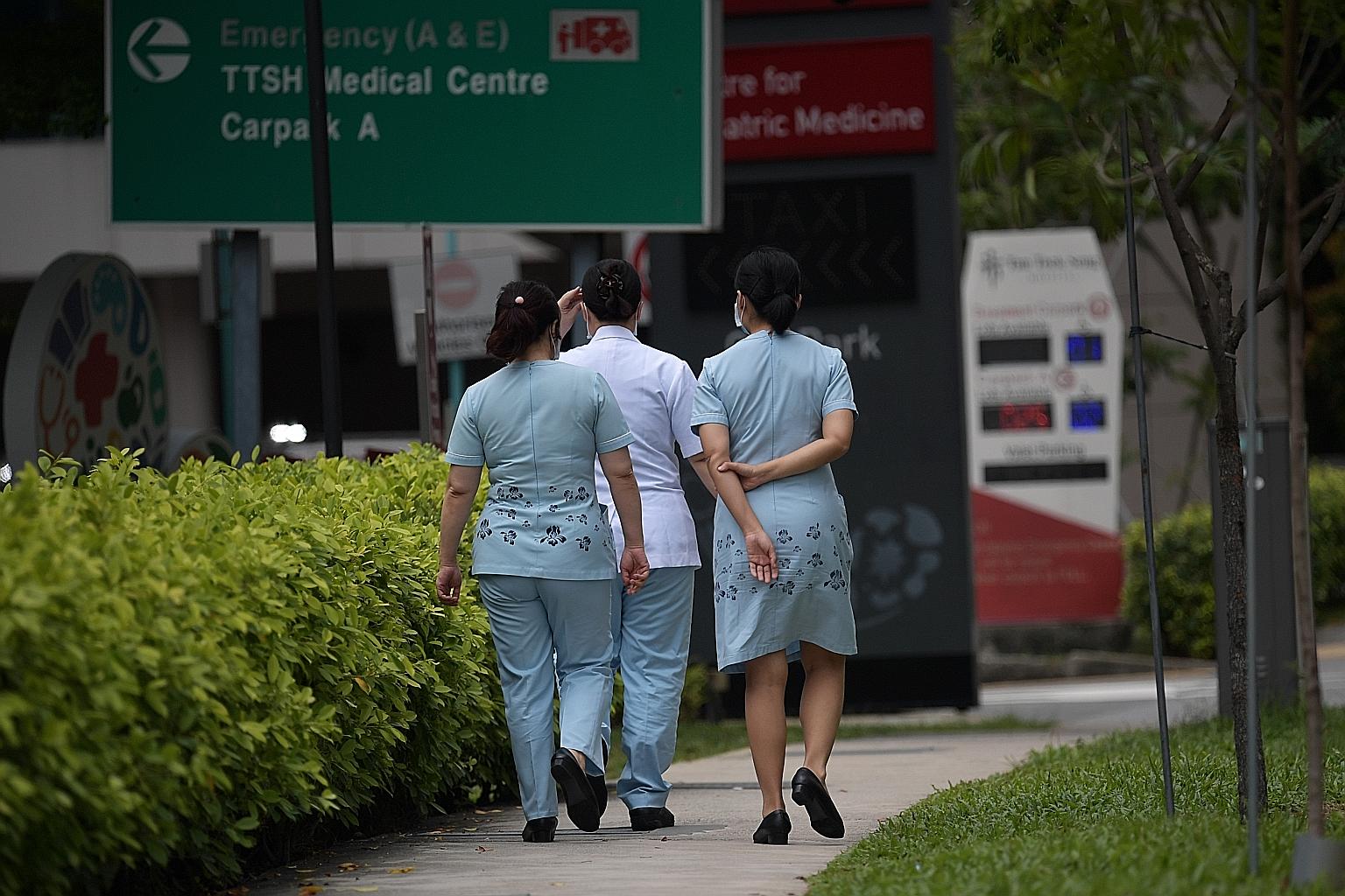 People worried that nurses' uniforms are carrying the bug have nothing to fear, said Healthcare Services Employees' Union president K. Thanaletchimi. ST PHOTO: KUA CHEE SIONG