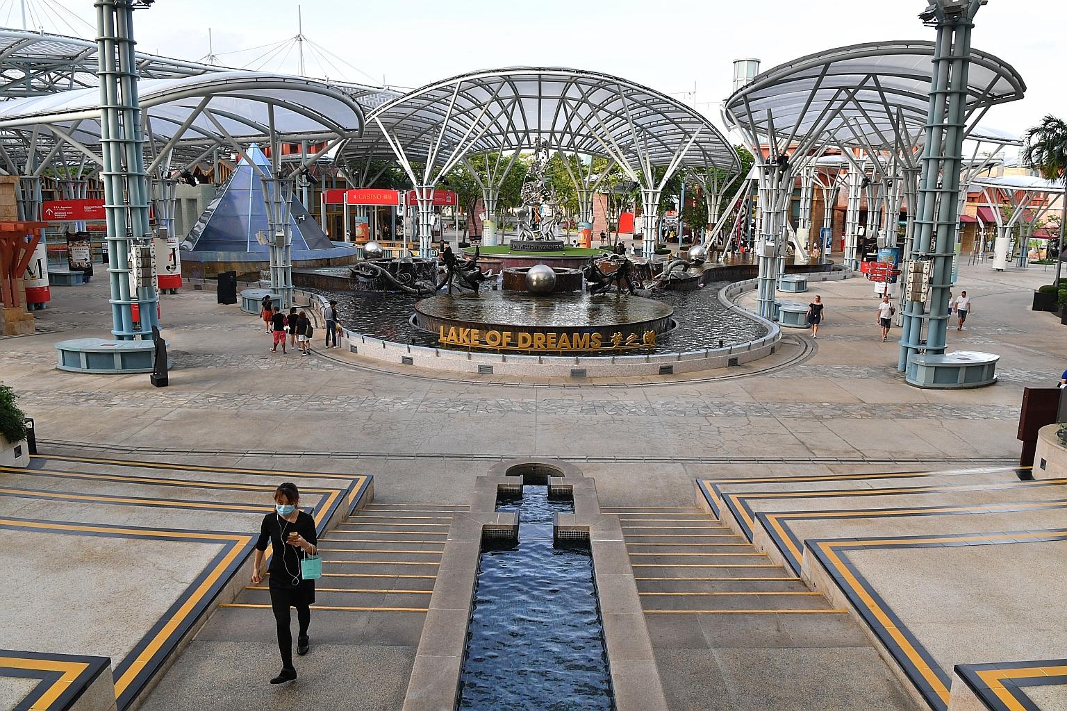 Thin crowds at Resorts World Sentosa last Friday. Labour costs, rent and campaigns to try and get more Singapore residents to visit local attractions are areas that business owners interviewed hope the Government can help with in today's Budget.