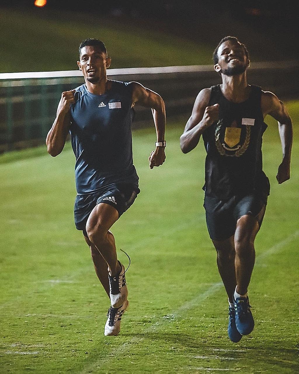 South African Wayde van Niekerk (left), holder of the 400m world record, running his first race in an unofficial meet in Bloemfontein on Monday. He won a 100m race on grass in 10.20sec.
