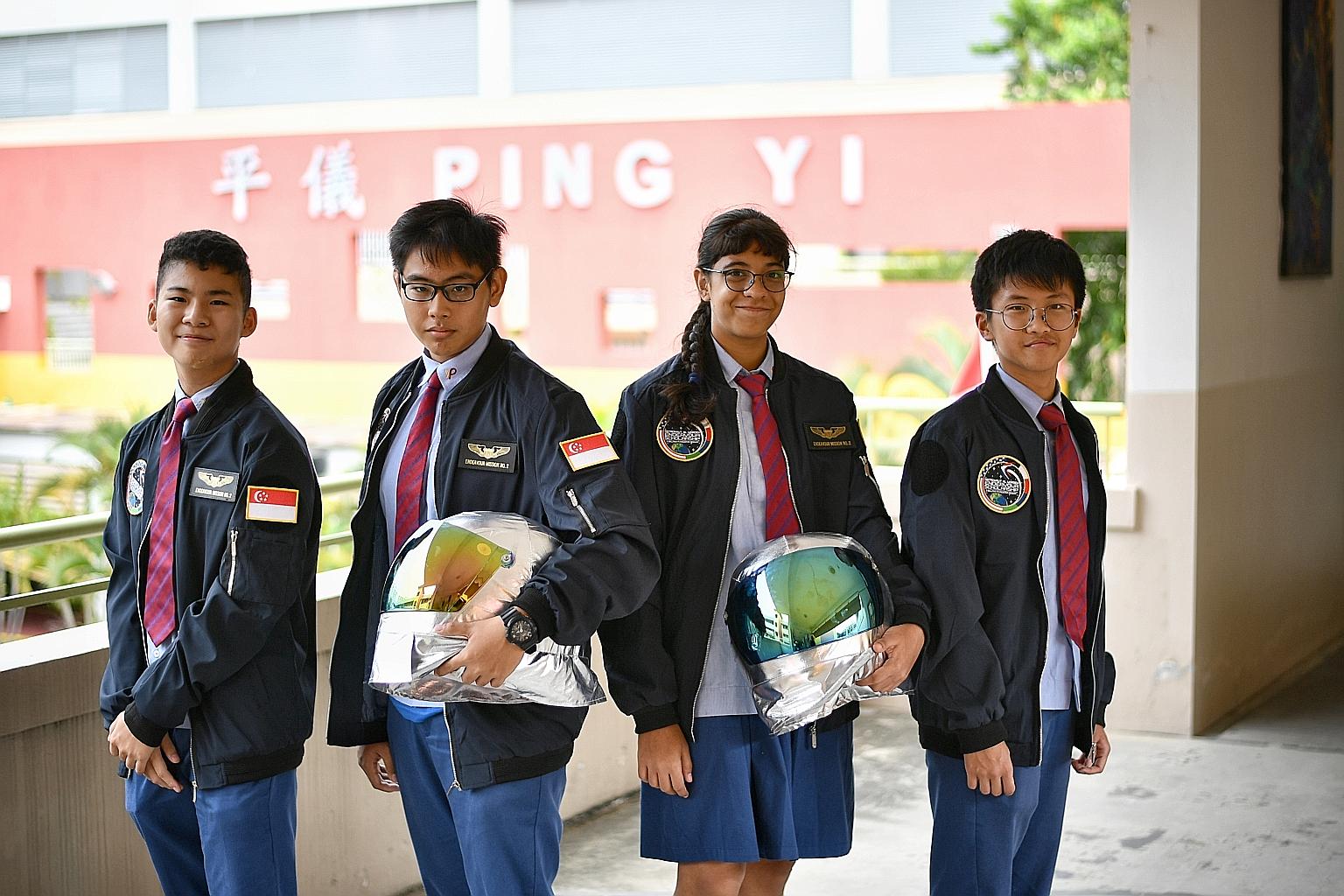 Ping Yi Secondary students (from left) Jerald Lee Shan Cheng, Fabian Lee Bing Jie, Nadia Sharon Moh Omar and Shawn Sia Zhi Yuan each won a place in the Astronaut Al Worden Endeavour Scholarship programme. Their five-minute video about living on Satur