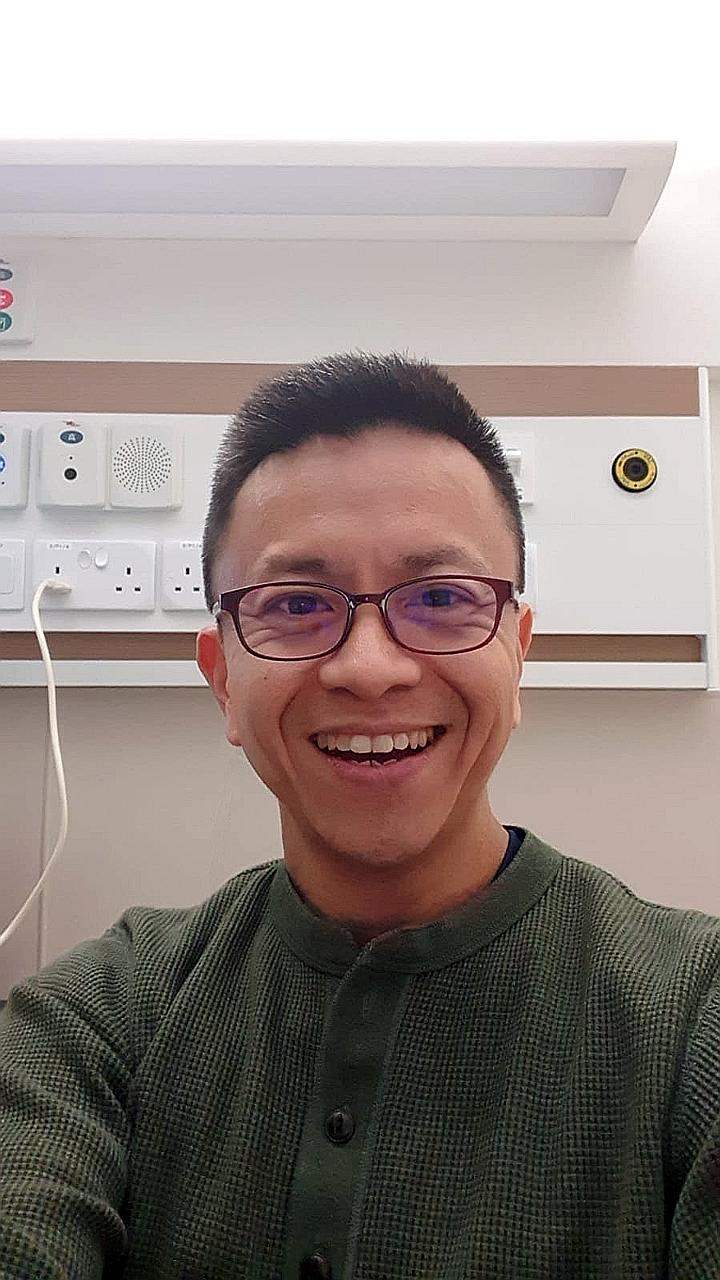 A selfie taken by Grace Assembly of God's senior pastor Wilson Teo in the NCID isolation room last week. He had tested positive for the coronavirus and was warded for 10 days. PHOTO: WILSON TEO