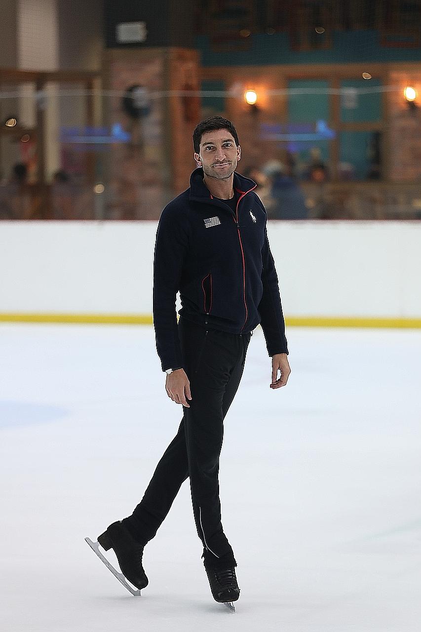 Lysacek with his hard-earned gold medal at the 2010 Winter Olympics. PHOTOS: COURTESY OF EVAN LYSACEK Evan Lysacek at The Rink at JCube, during his recent visit to Singapore. "You do in life as you do in sports," he says. "You respect history, you re
