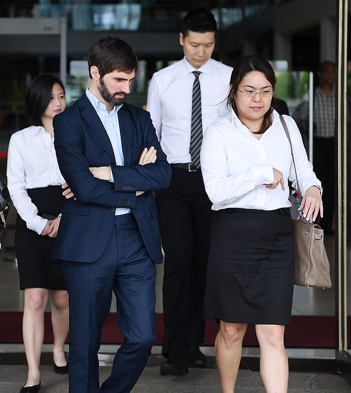 B2C2 co-founder Maxime Boonen (in blue) with his lawyers at the Supreme Court on Nov 21, 2018, for the trial of Singapore's first legal dispute involving cryptocurrency. The Court of Appeal ruled yesterday that virtual currency exchange operator Quoi