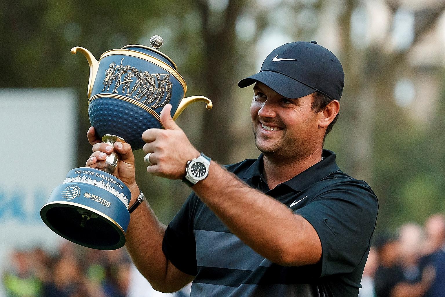 American Patrick Reed celebrating his WGC-Mexico Championship win. He birdied three of the last four holes to edge out compatriot Bryson DeChambeau. PHOTO: EPA-EFE