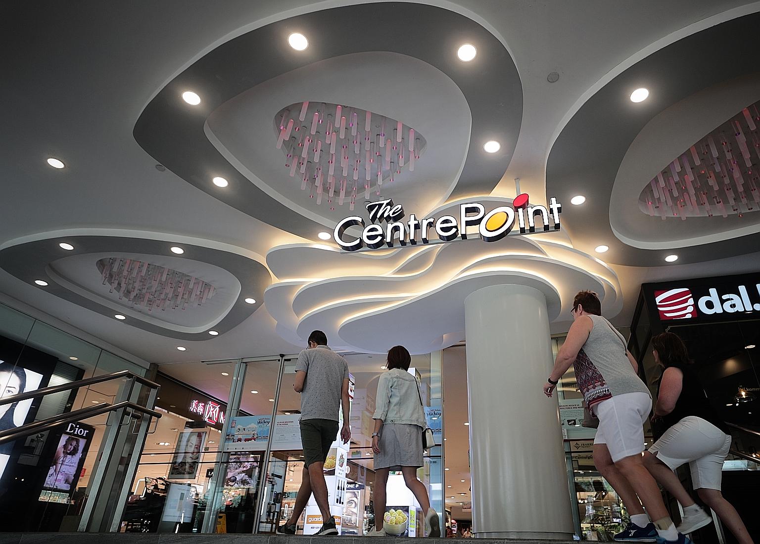 As part of its package, Frasers will pass on to tenants in its malls here, including The Centrepoint (above), the 15 per cent property tax rebate that the Government is giving commercial properties for the calendar year 2020.