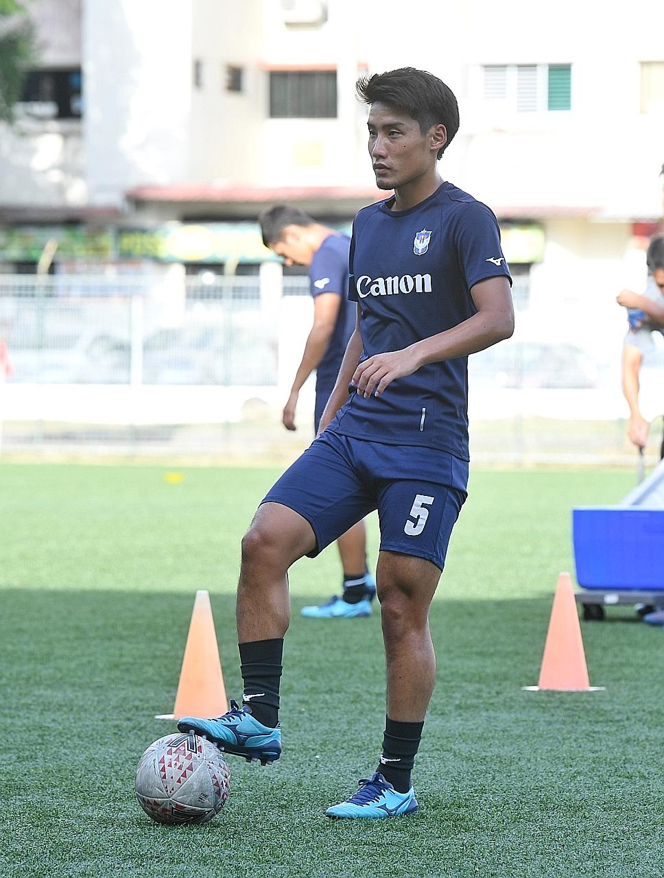 Albirex captain Kazuki Hashioka is aiming to win the SPL and Singapore Cup titles this season. The defender joined the club from Japanese fifth-tier side Tokyo 23 and hopes to play in the J1 League like his brother one day. ST PHOTO: KHALID BABA