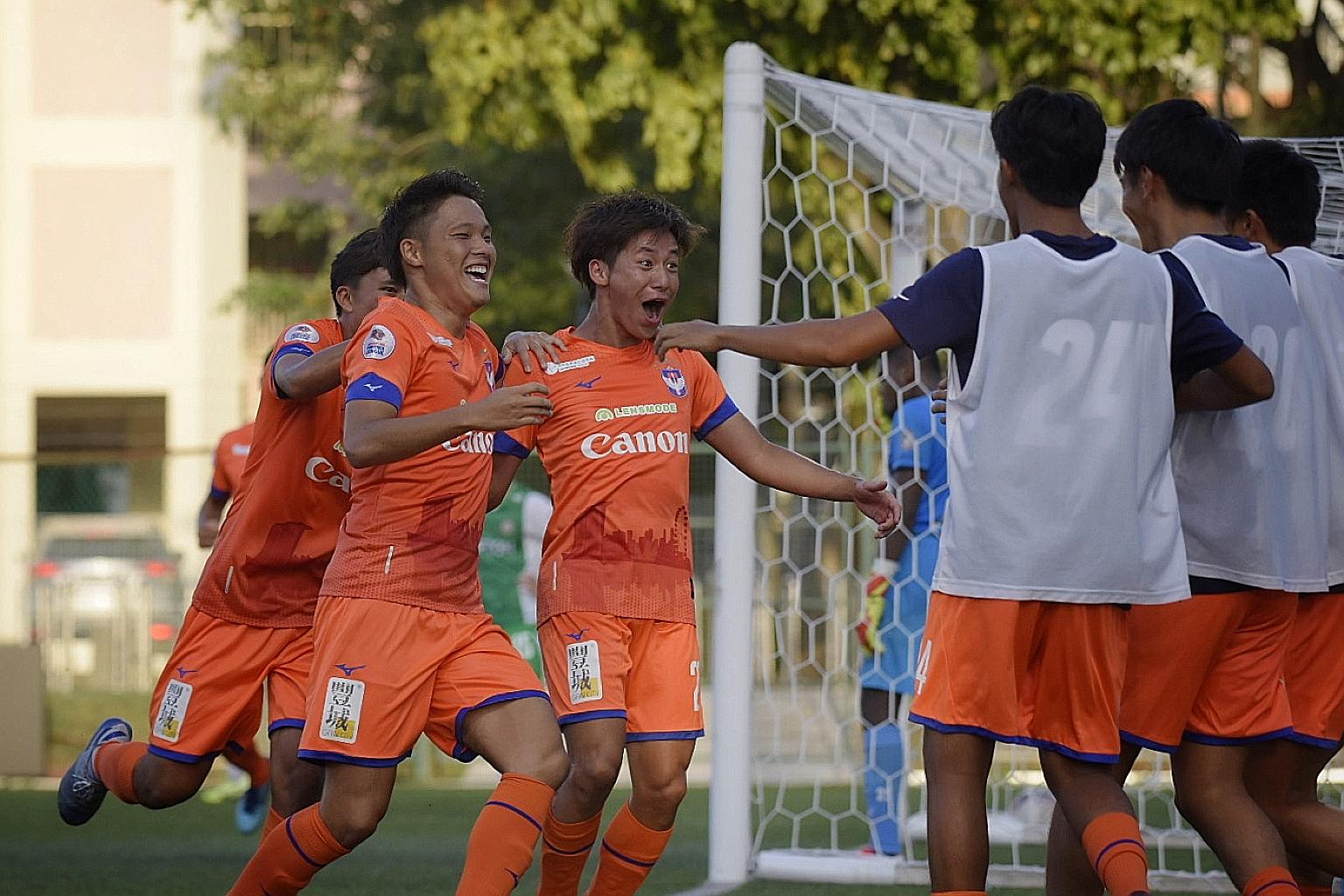 Albirex Niigata's Ryosuke Nagasawa is elated after scoring his team's second against Geylang in their Singapore Premier League opener. The Japanese side whipped their opponents 4-0. ST PHOTO: MARK CHEONG