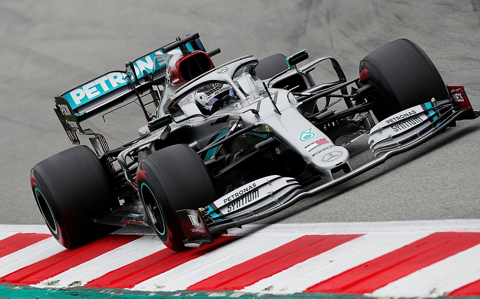 Mercedes' Valtteri Bottas topped all drivers during testing at the Barcelona circuit, installing the winners of the last six drivers' and constructors' titles as favourites in Australia. PHOTO: REUTERS
