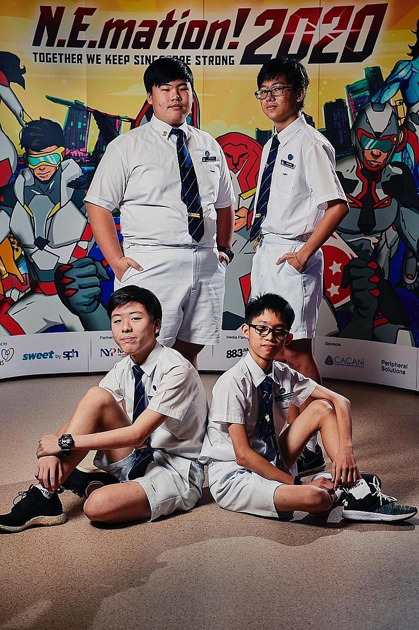 Maris Stella High School students (clockwise from top left) Lee Zhe Fang, Lim Rui Heng, Marcus Lam and Verloysius Peh came in second in the category for secondary school students. They produced a clip showing how Singaporeans have encapsulated each p