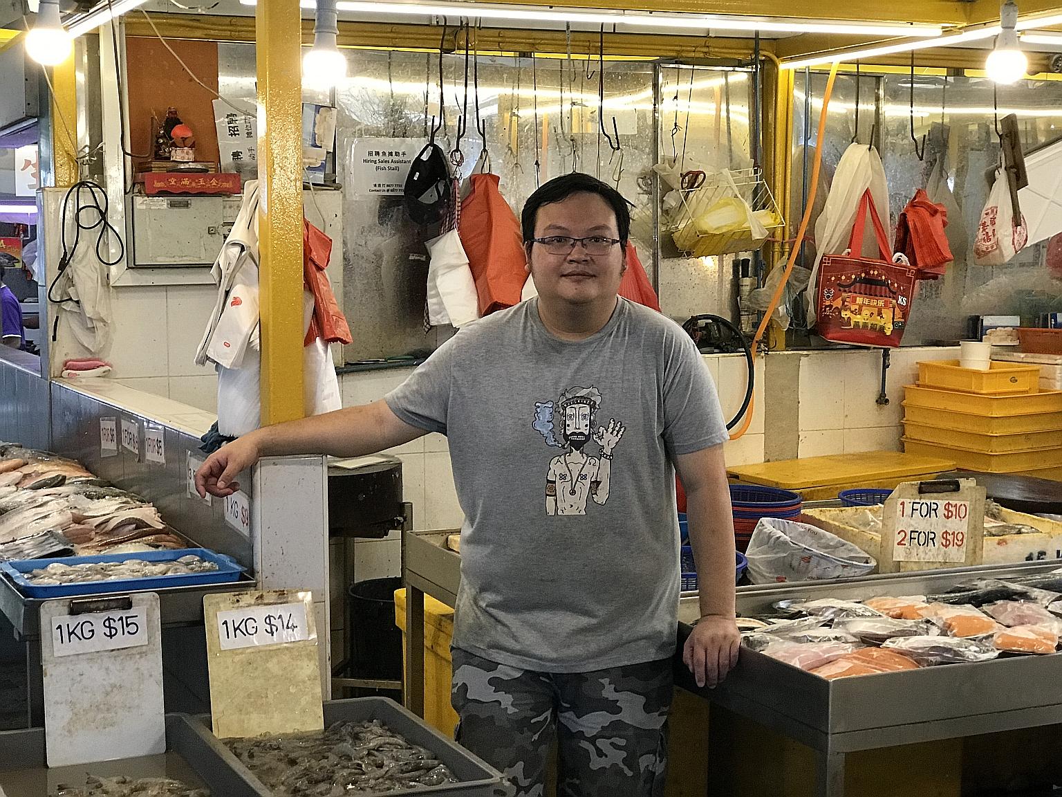 Mr Raymond Sim, 33, who sells fresh seafood in the wet market at Block 16 Bedok South Road said he will apply for the Hawkers' Productivity Grant to buy electric fish scalers. They will halve the time he spends on de-scaling fish by hand, which can t