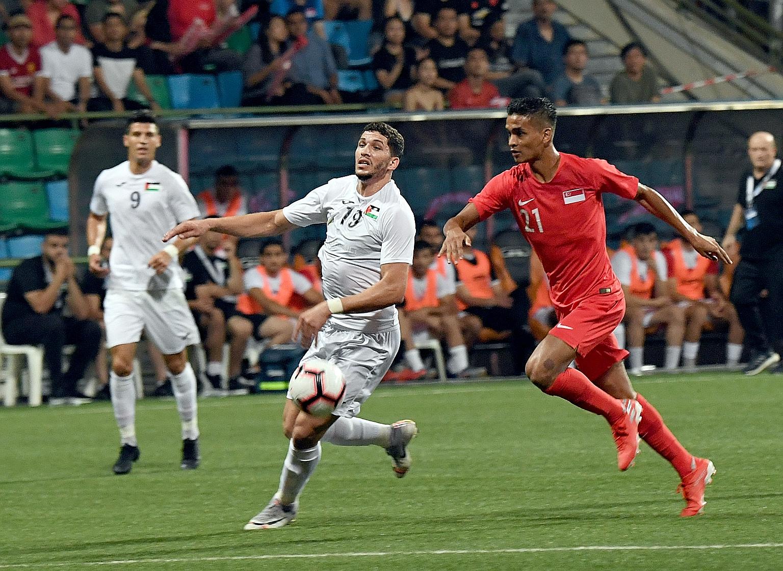 Singapore's Safuwan Baharudin during the 2-1 win over Palestine in a 2022 World Cup qualifier at the Jalan Besar Stadium last September. The Lions' attempt to qualify for the showpiece event continues on March 26 against the same team in Group D of t