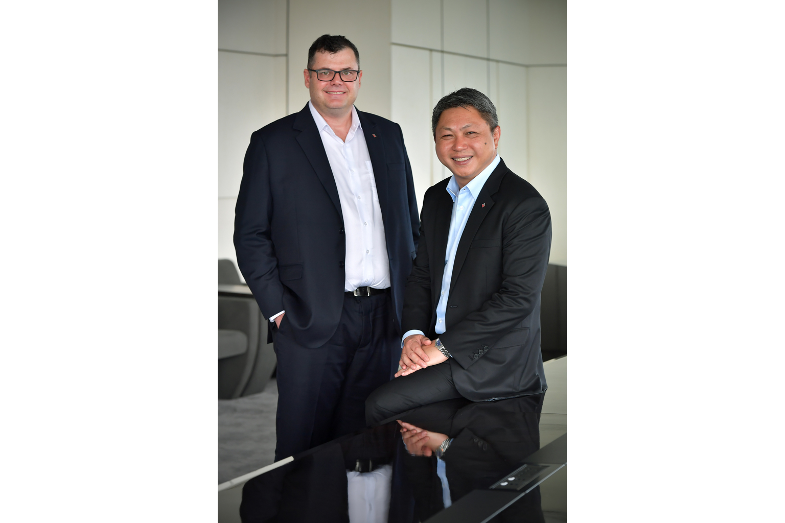 Mr Robert Wallace, CEO of Frasers Logistics and Industrial Trust’s manager, with Mr Jack Lam, CEO of Frasers Commercial Trust’s manager. With a merger, the enlarged entity will gain greater representation in the FTSE EPRA/Nareit Global Real Estate Index S