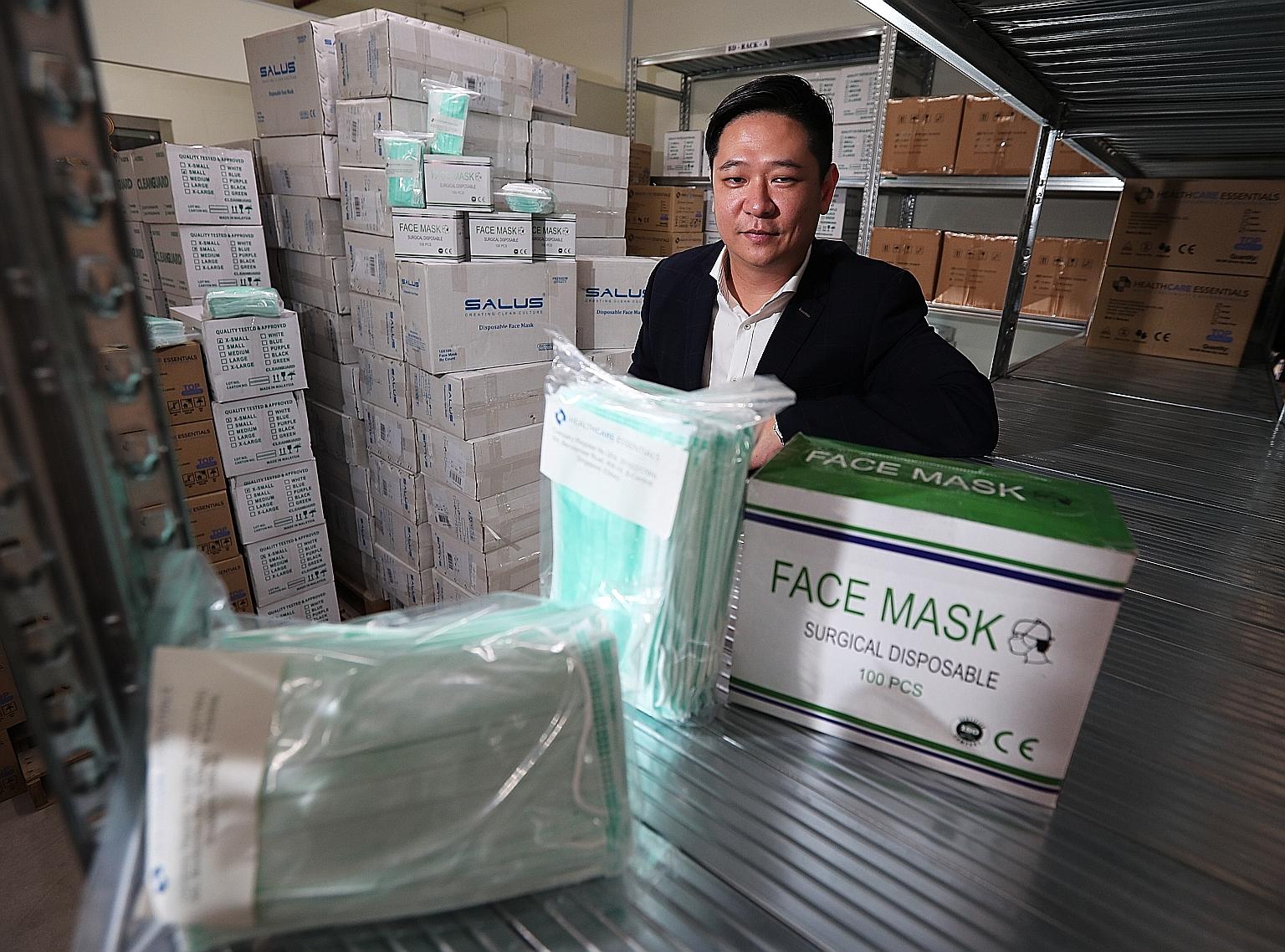 Mr Winthrop Wong (above) is director of Wellchem Pharmaceuticals, which supplies masks to hospitals here. Mr Gjan Lim (left) is managing director of Healthcare Essentials, a medical supplier for hospitals and clinics here. ST PHOTOS: ASHLEIGH SIM, KE
