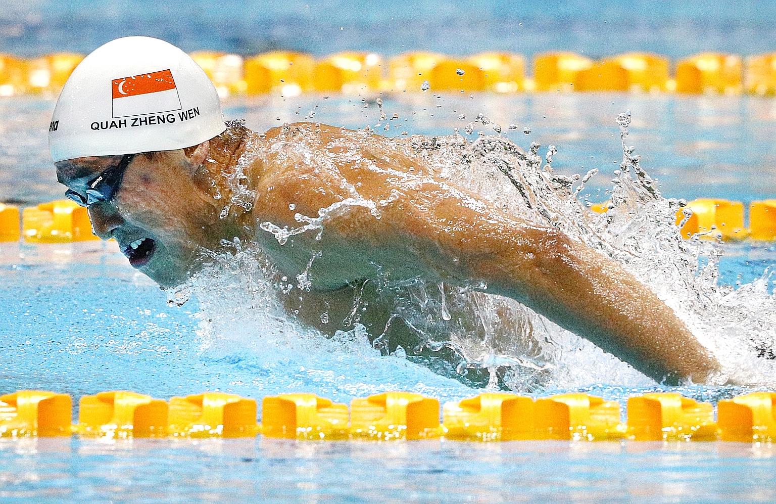 Singapore's Quah Zheng Wen en route to winning the SEA Games 200m fly final. He won six golds in December and continued his winning ways at the Pac-12 Championships. 