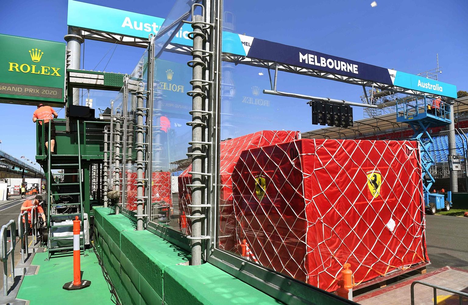 Ferrari equipment at Albert Park circuit for Sunday's Australian Grand Prix. The Italian team are seeking a 10th win in Australia. PHOTO: AGENCE FRANCE-PRESSE