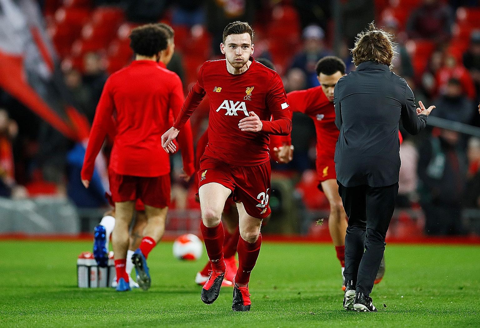Andy Robertson and his Liverpool teammates were on the receiving end of some gamesmanship during the first-leg loss to Atletico Madrid in Spain. The European champions need to overturn a 1-0 deficit or face an early exit. PHOTO: REUTERS