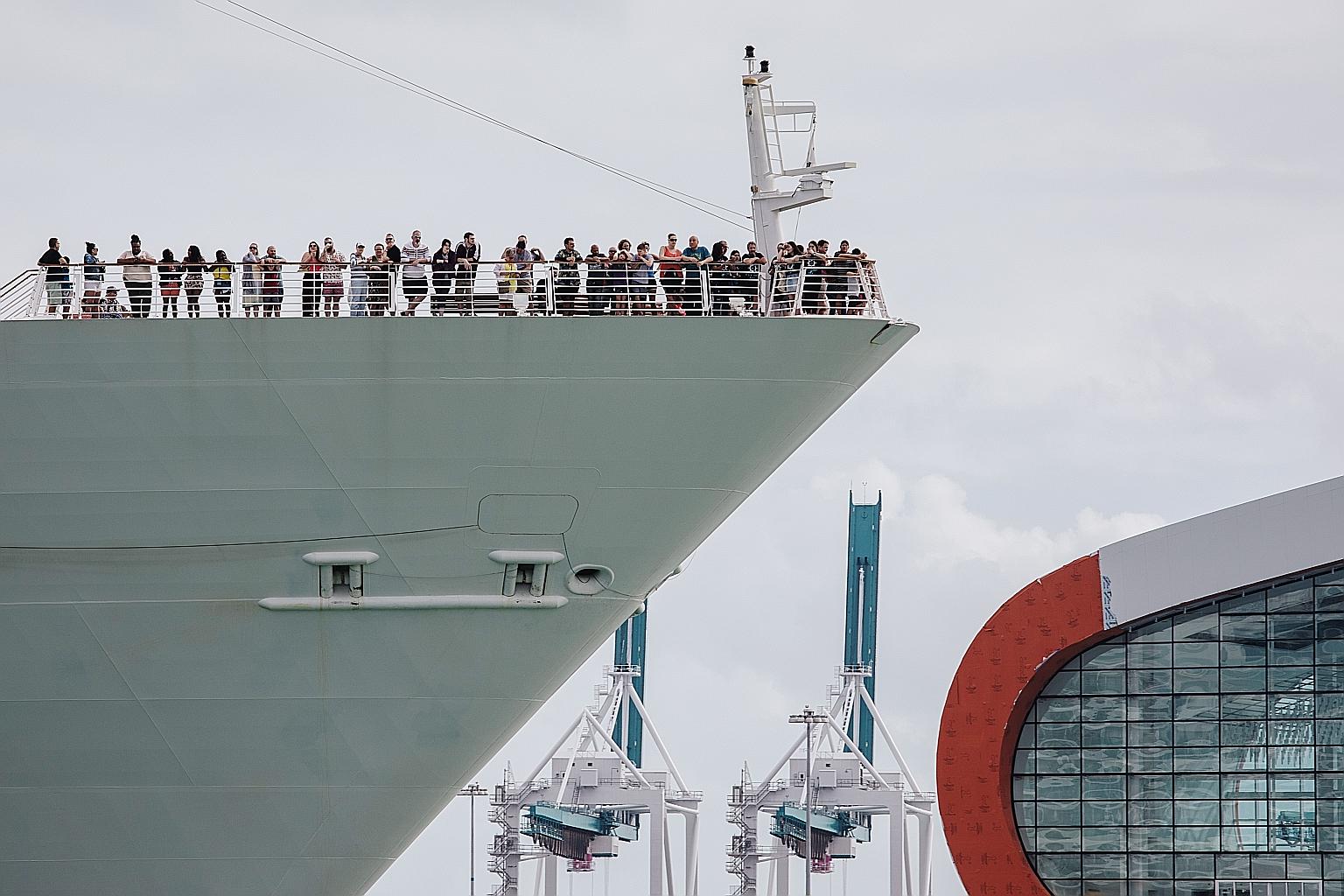 Royal Caribbean's Navigator Of The Seas cruise ship at the Port of Miami in Florida on Monday. Amid the coronavirus crisis, household names such as Royal Caribbean Cruises are on the hunt for more financing, according to people with knowledge of the