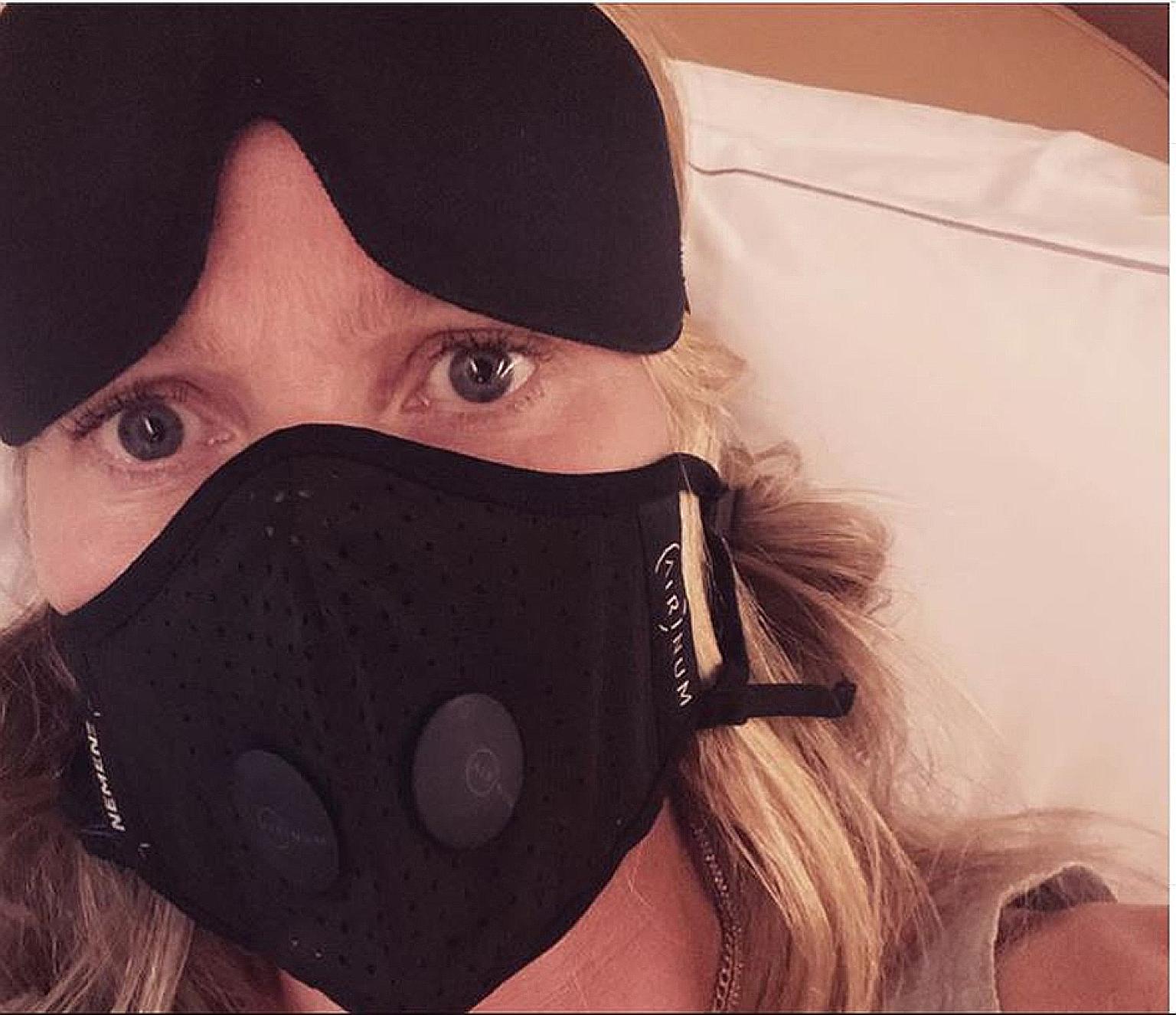 Actress Gwyneth Paltrow on a plane to Paris, wearing a pricey face mask that features five layers of filtration.