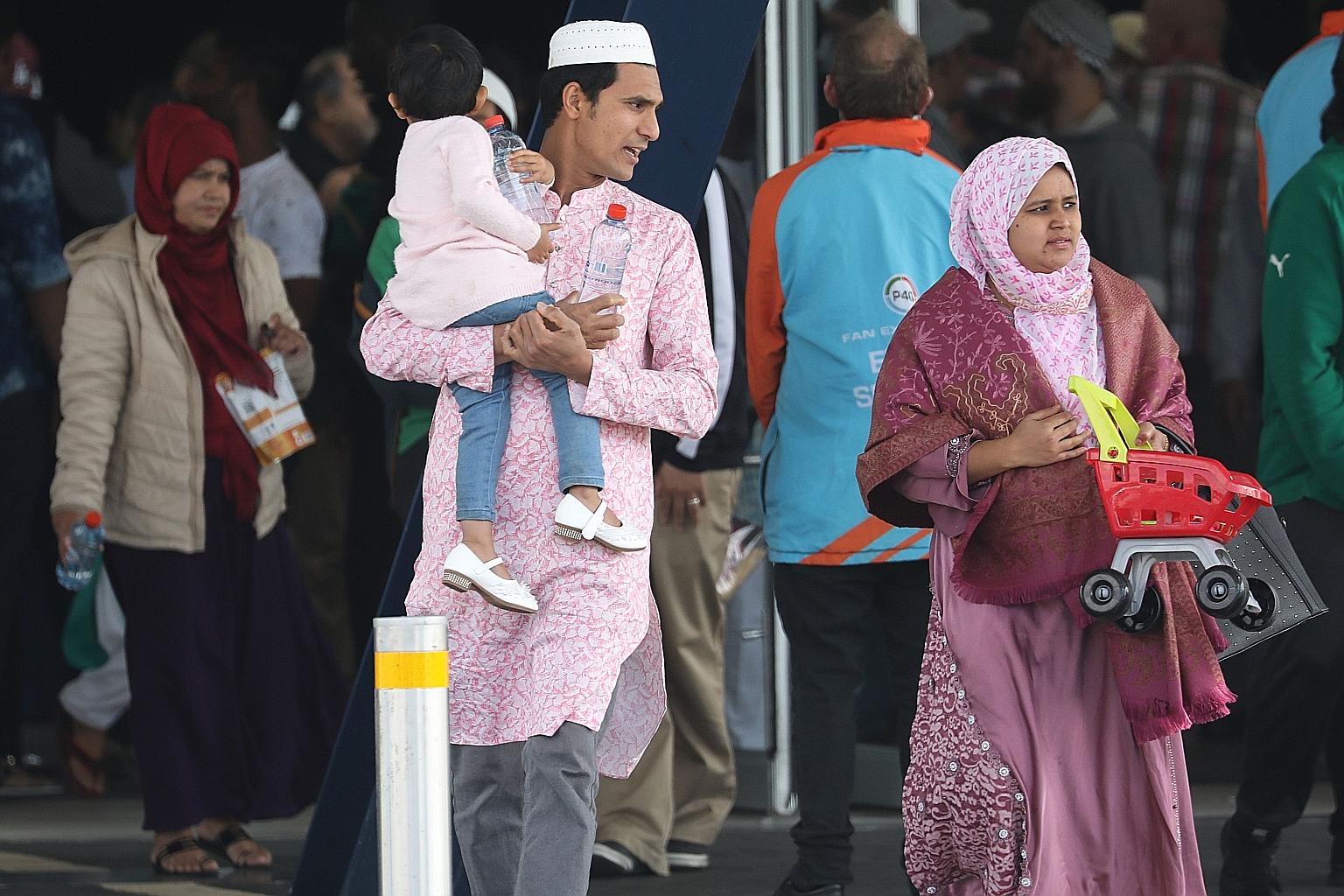 Members of the Muslim community leaving after congregational Friday prayers at Horncastle Arena in Christchurch last week, ahead of the first anniversary of the mosque shootings. The attacks, carried out by a white supremacist on March 15 last year,