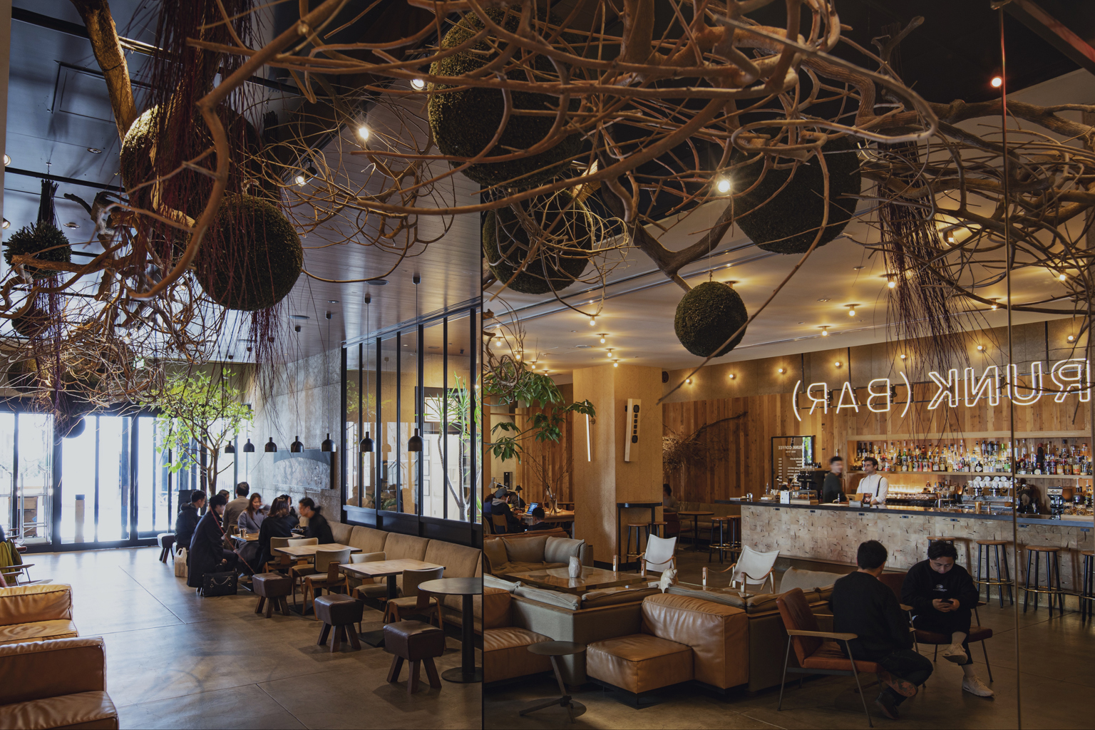 The open-plan lobby of Tokyo’s Trunk Hotel has a lively atmosphere throughout the day.