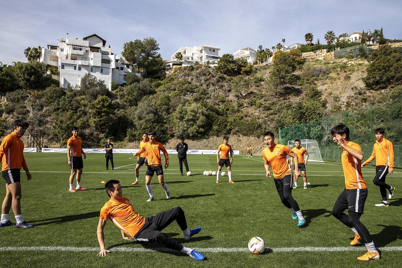 Wuhan Zall players training in Marbella, Spain. Their pre-season camp got extended after the outbreak of the coronavirus in Wuhan. 
