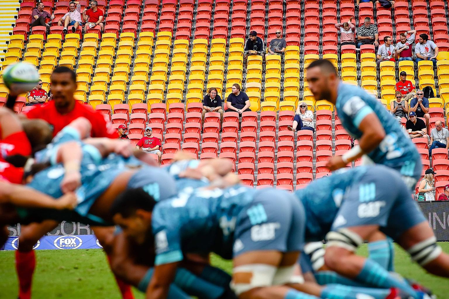 A sparse crowd at the Sunwolves v Crusaders match in Brisbane on Saturday. Super Rugby suspended its season after the weekend's games because of the Covid-19 crisis.