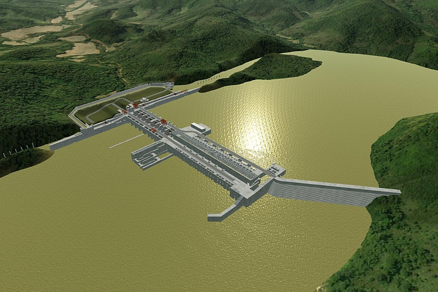 An artistic rendering of the proposed 1,400MW Luang Prabang hydropower dam on the Mekong River in Laos as seen in an undated handout. Environmentalists have warned that dams will harm fisheries and farming.