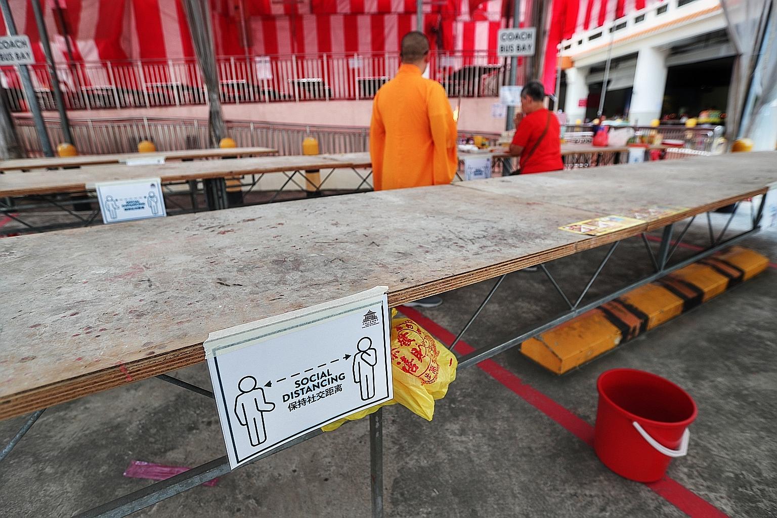 To curb the spread of the coronavirus, Kong Meng San Phor Kark See Monastery's columbarium and ancestral tablet halls will be closed to the public. Instead, devotees can conduct prayers at its multi-storey carpark and open-air tentage. ST PHOTO: KELV