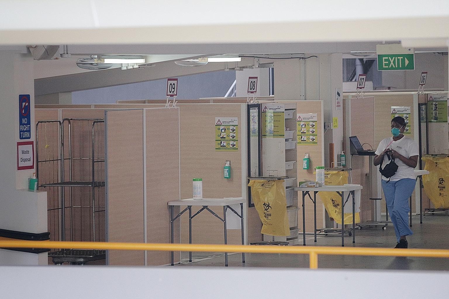 A screening area in a multi-storey carpark at Singapore General Hospital. Public hospitals have been reducing non-urgent operations and treatments since January to free up capacity for a possible spike in virus patients.